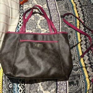 Coach Dark Brown and Magenta Tote Bag